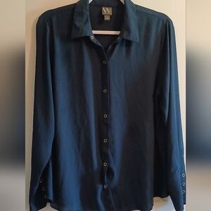 Worthington Dark Teal Button-Front Blouse